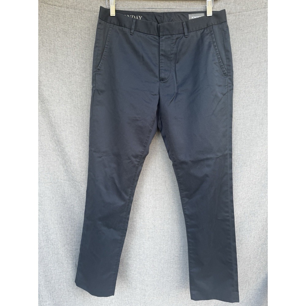 Bonobos Pants Men 33 x 32 Blue Monday Cotton Blend‎ Stretch Flat Front Slim